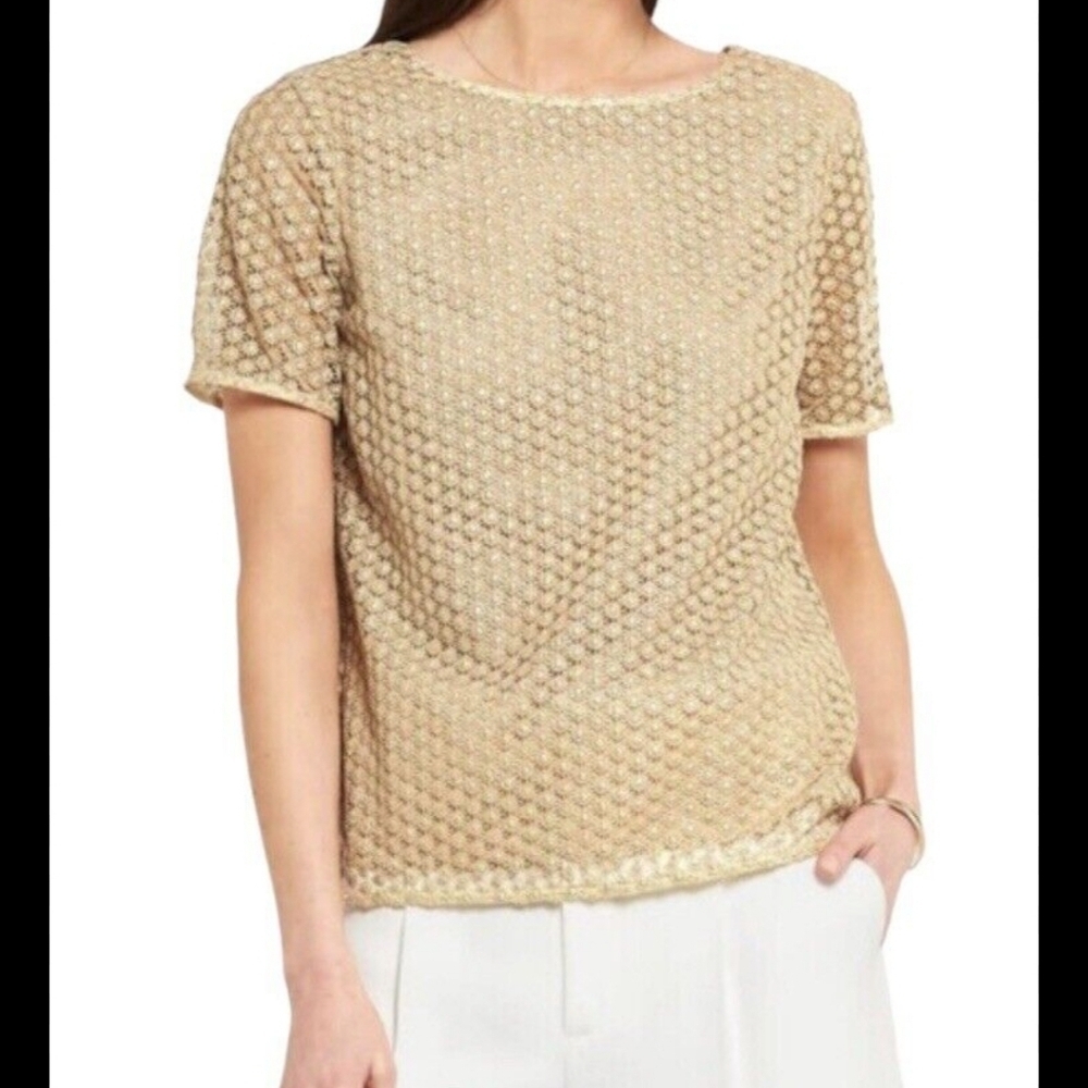 Diane Von Furstenberg Brylee Crochet Lace Metallic Gold Top size P XS/S